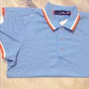 RLX Ralph Lauren Sky Blue Polo with Orange and White Trim